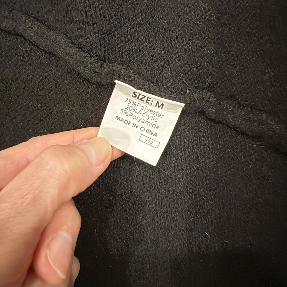 Women's Long‎ Open Cardigan Sweater; Black w/ White Hemstitch; Pockets; Size Med - Picture 3 of 3